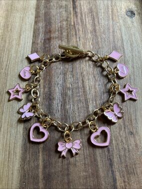 Handmade Cutesy Pink Enamel Charm Bracelet